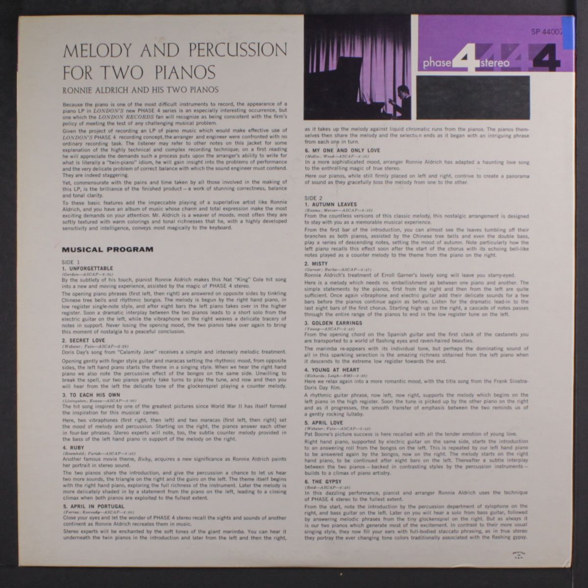 melody and percussion for two pianos by RONNIE ALDRICH