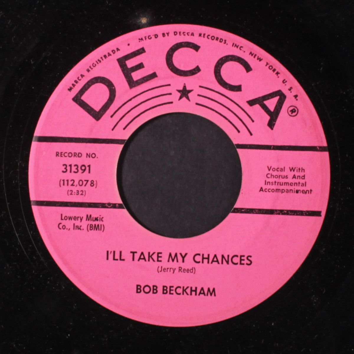 i'll take my chances / cry like a baby by BOB BECKHAM