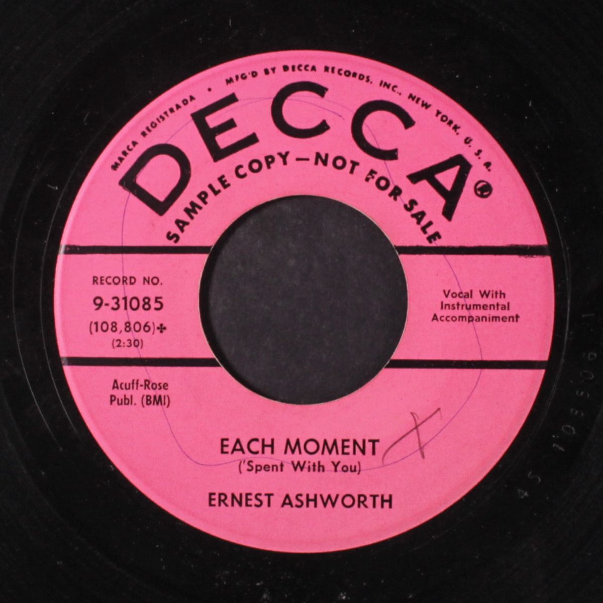 night time is cry time / each moment (spent with you) by ERNEST ASHWORTH