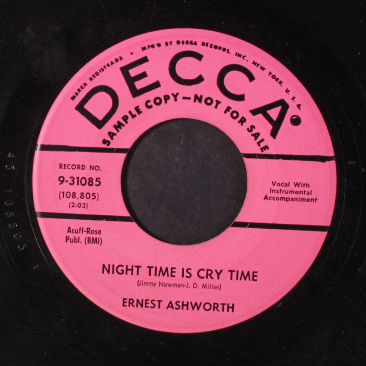 night time is cry time / each moment (spent with you) by ERNEST ASHWORTH
