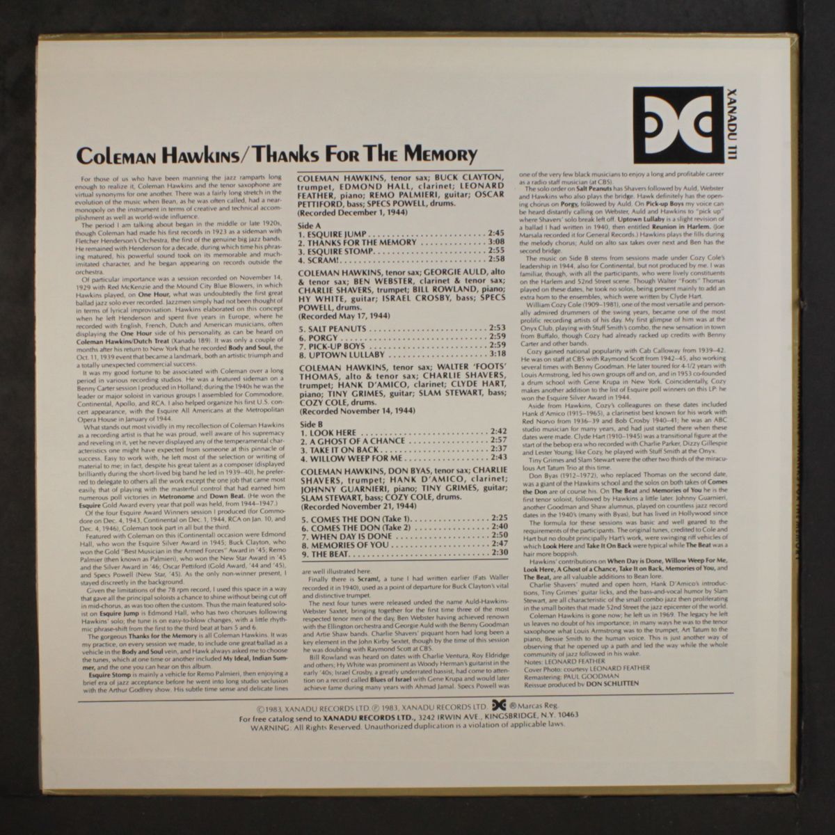 thanks for the memory by COLEMAN HAWKINS