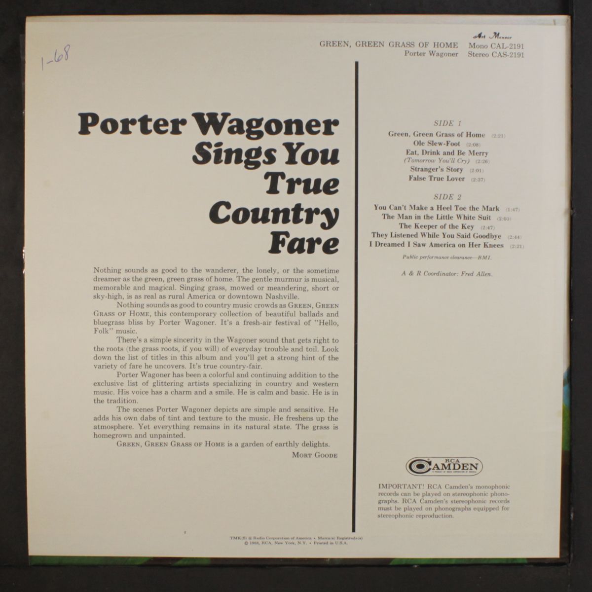green, green, grass of home by PORTER WAGONER
