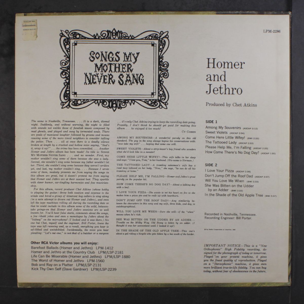 songs my mother never sang by HOMER & JETHRO