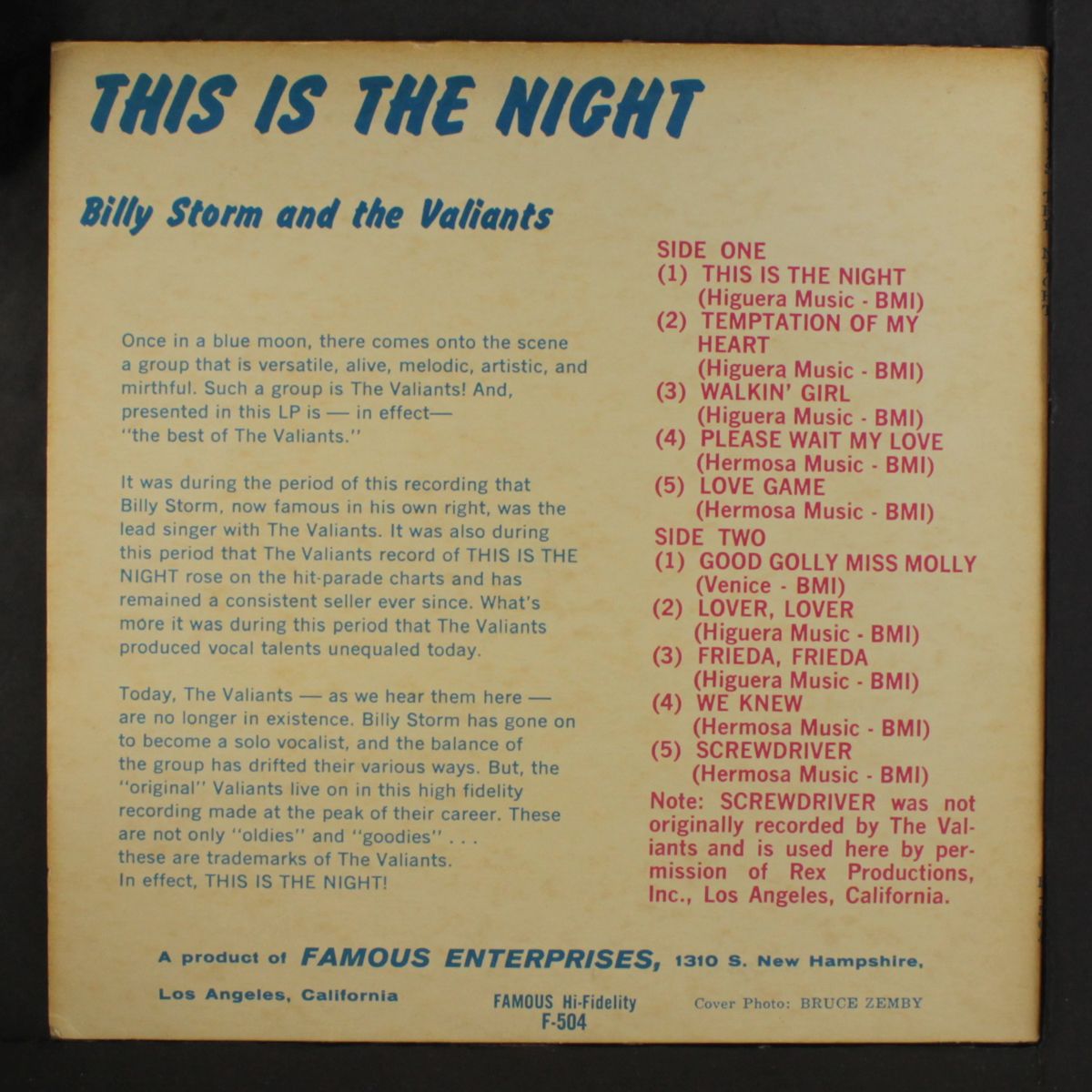 this is the night by BILLY STORM & VALIANTS