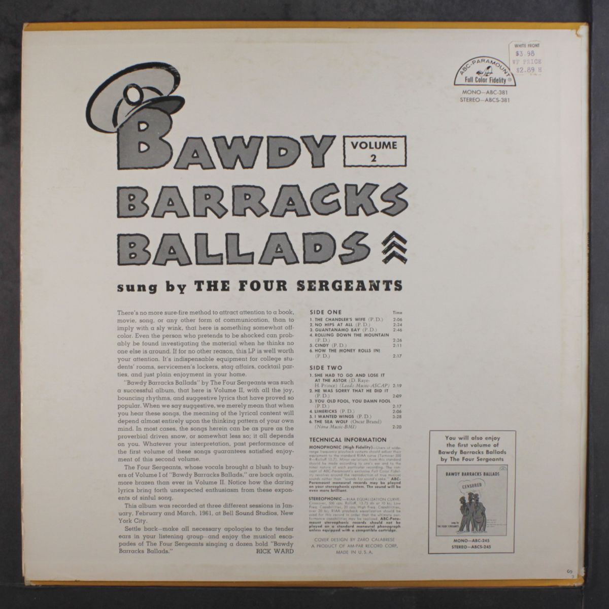 bawdy barracks ballads, vol. 2 by FOUR SERGEANTS