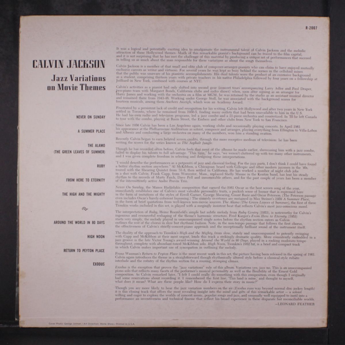 jazz variations on movie themes by CALVIN JACKSON