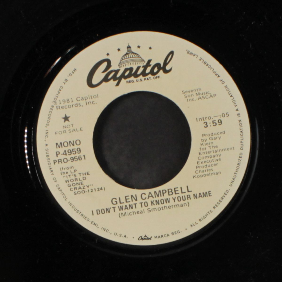 i don't want to know your name by GLEN CAMPBELL