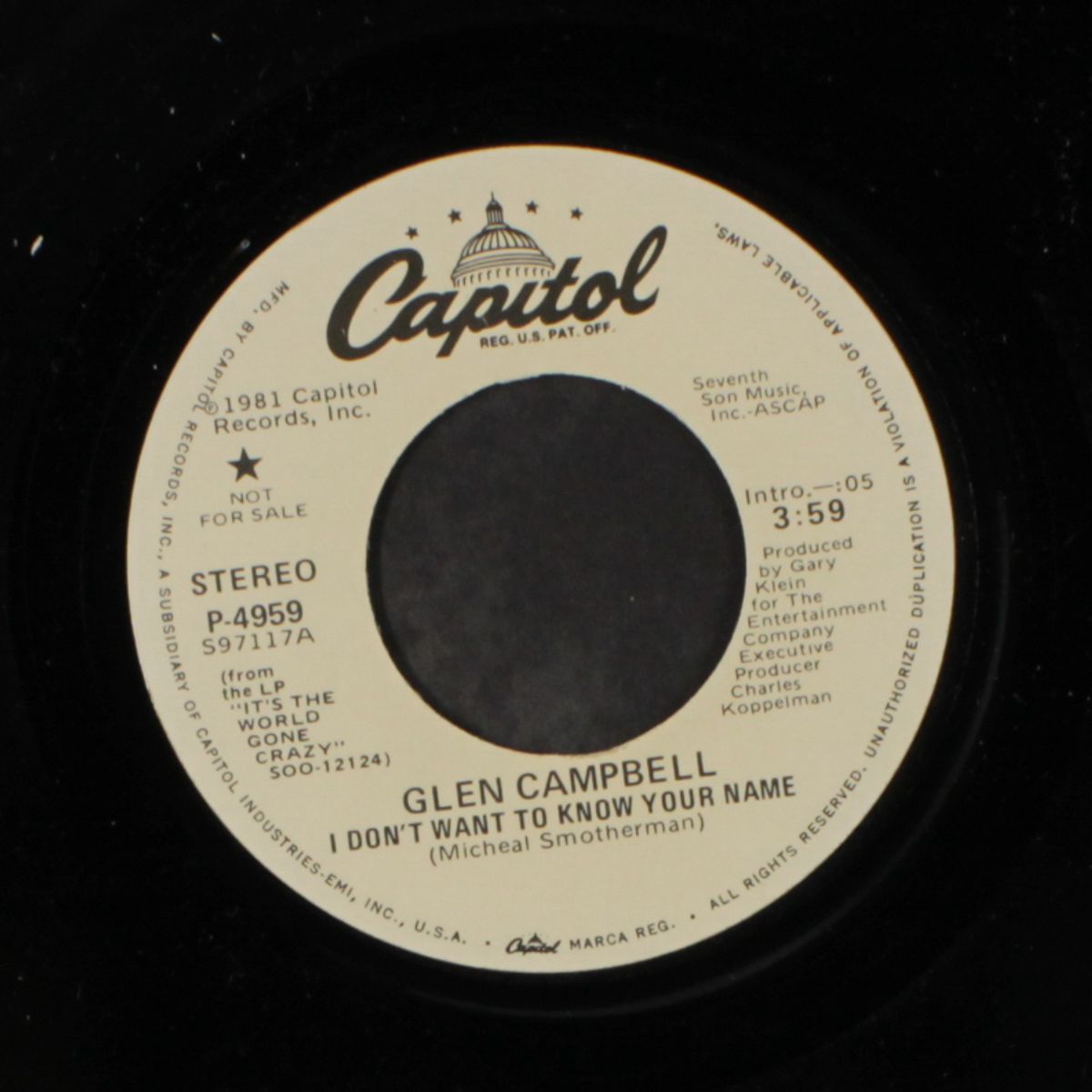i don't want to know your name by GLEN CAMPBELL