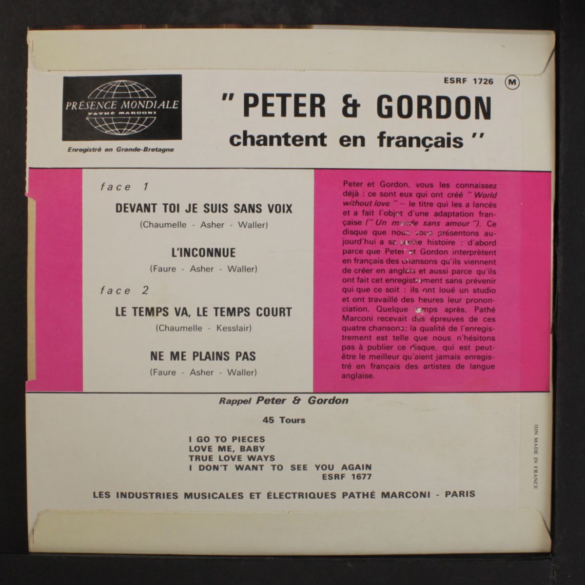 devant toi je suis sans voix + 3 by PETER & GORDON