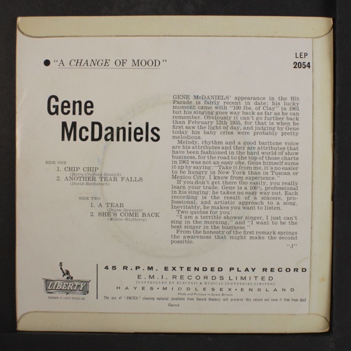 a change of mood by GENE MCDANIELS
