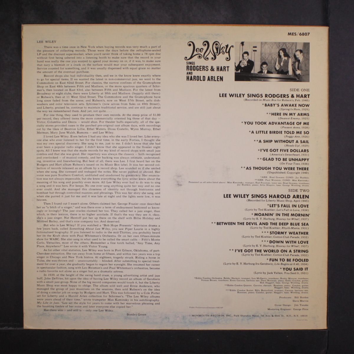 sings rodgers & hart & harold arlen by LEE WILEY