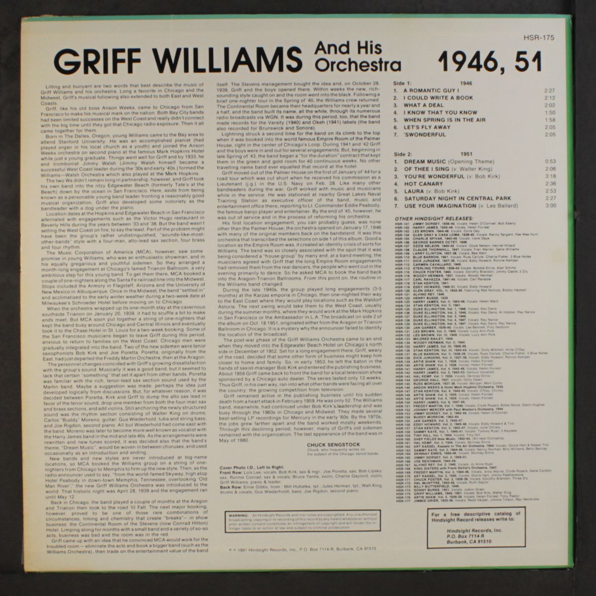 the uncollected 1946, 1951 by GRIFF WILLIAMS