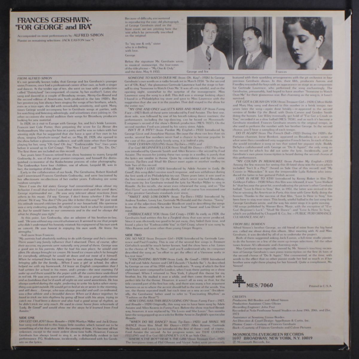for george & ira by FRANCES GERSHWIN