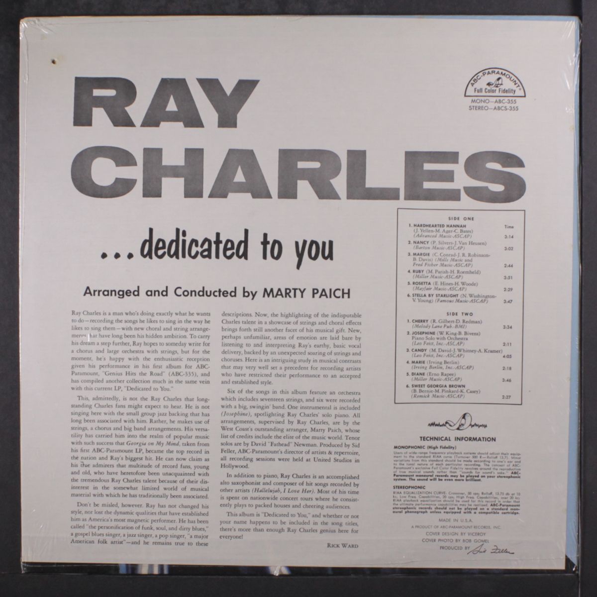 dedicated to you by RAY CHARLES