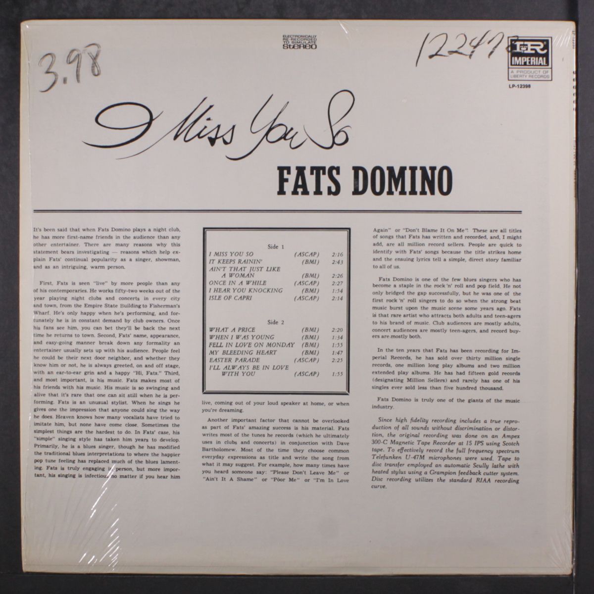 i miss you so by FATS DOMINO