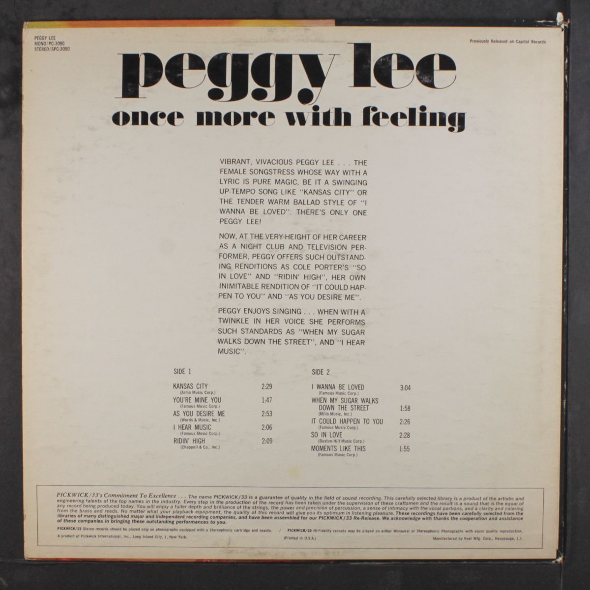 once more with feeling by PEGGY LEE