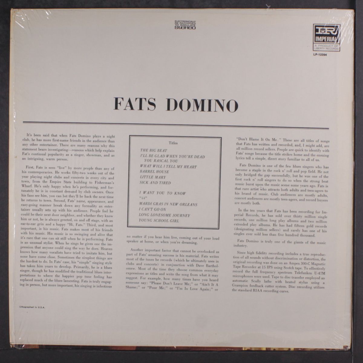 the fabulous "mr. d" by FATS DOMINO