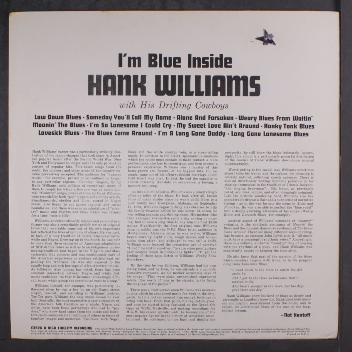 i'm blue inside by HANK WILLIAMS