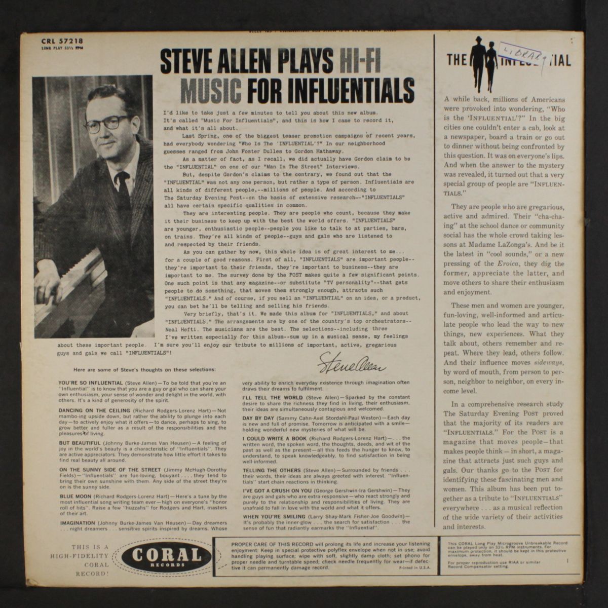 plays hi-fi music for influentials by STEVE ALLEN
