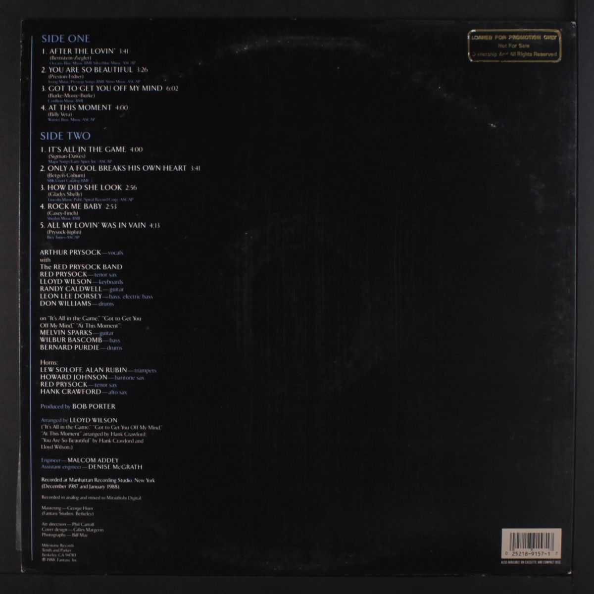 today's love songs, tomorrow's blues by ARTHUR PRYSOCK