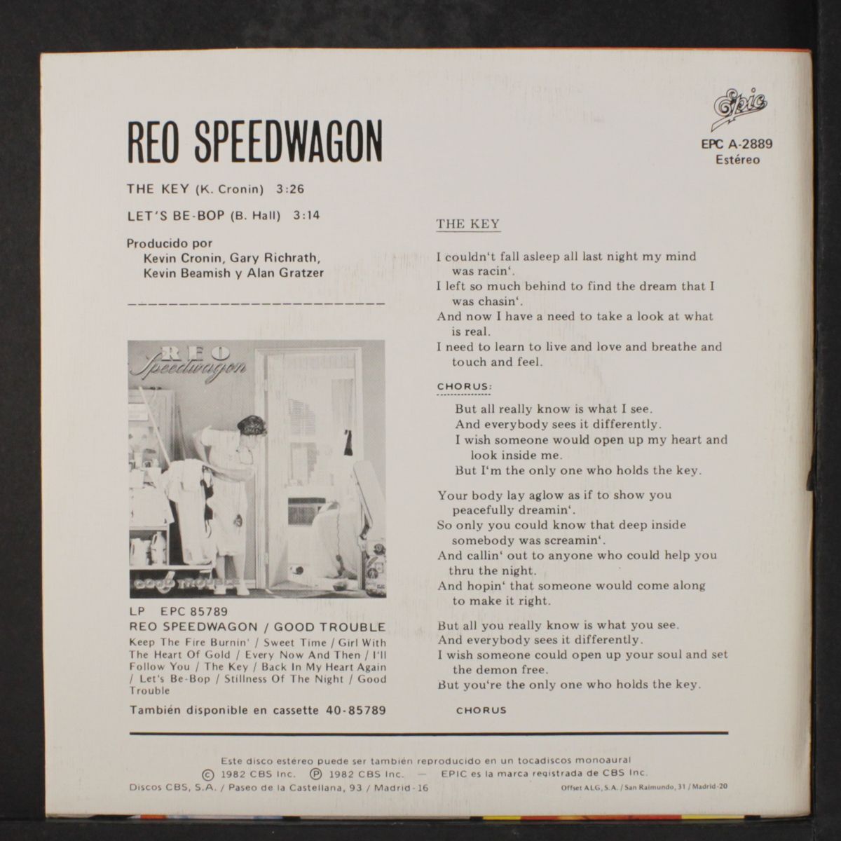 the key / let's be bop by REO SPEEDWAGON