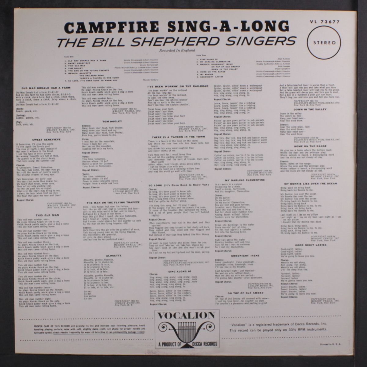 campfire sing-alongs by BILL SHEPHERD SINGERS