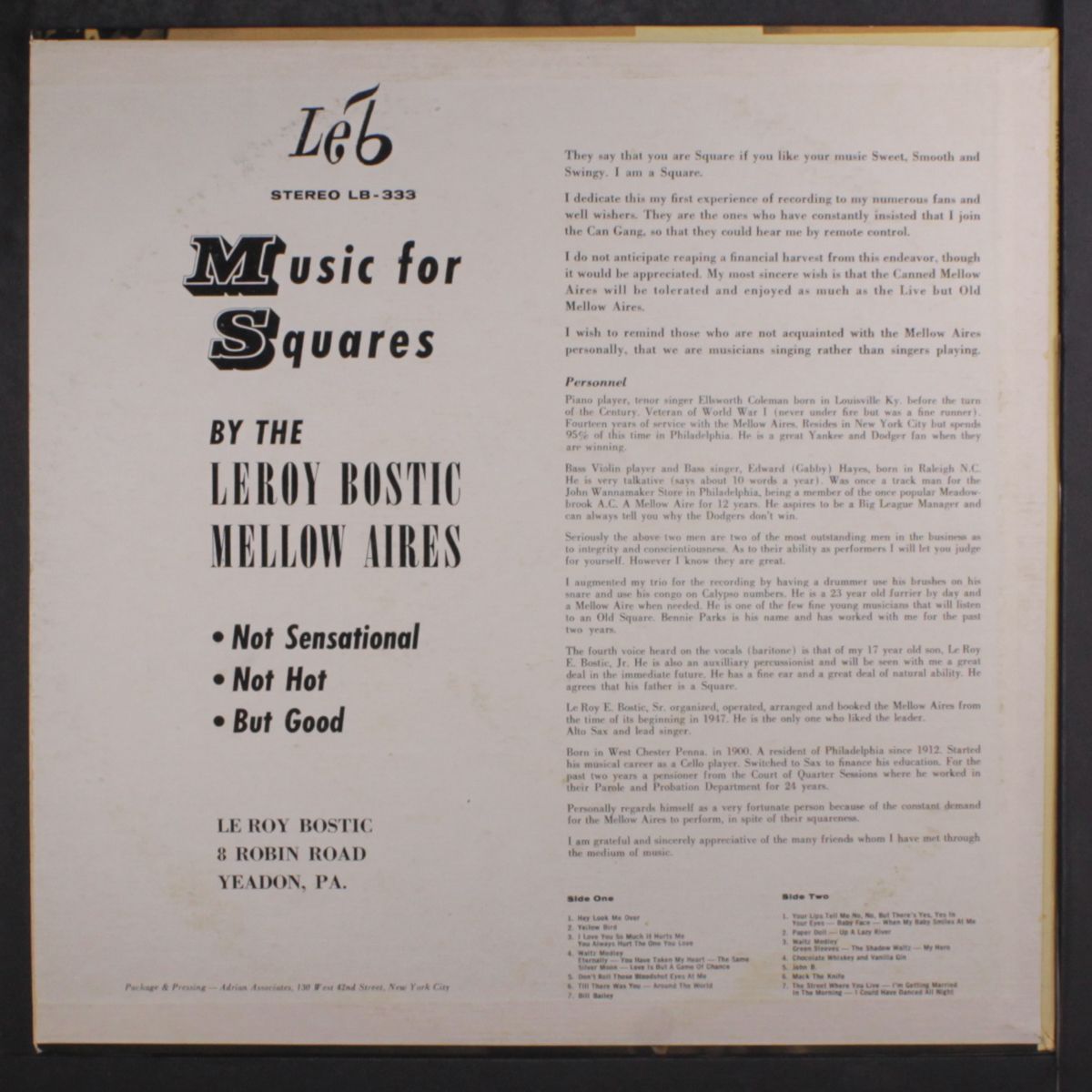 music for squares by LE ROY BOSTIC MELLOW-AIRES