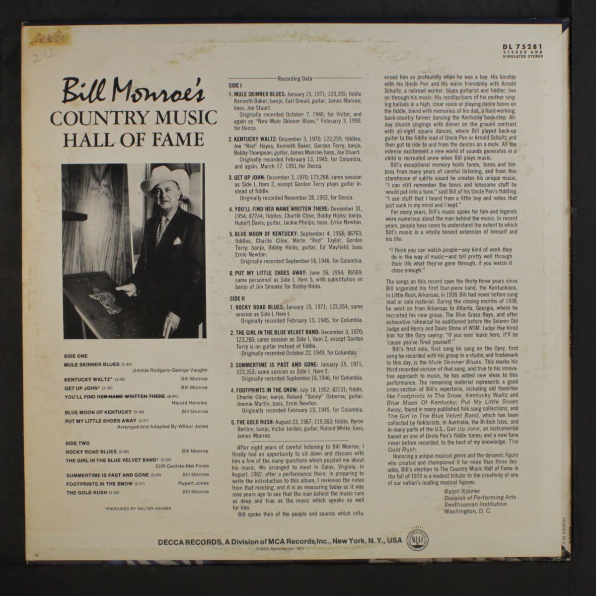 country music hall of fame by BILL MONROE