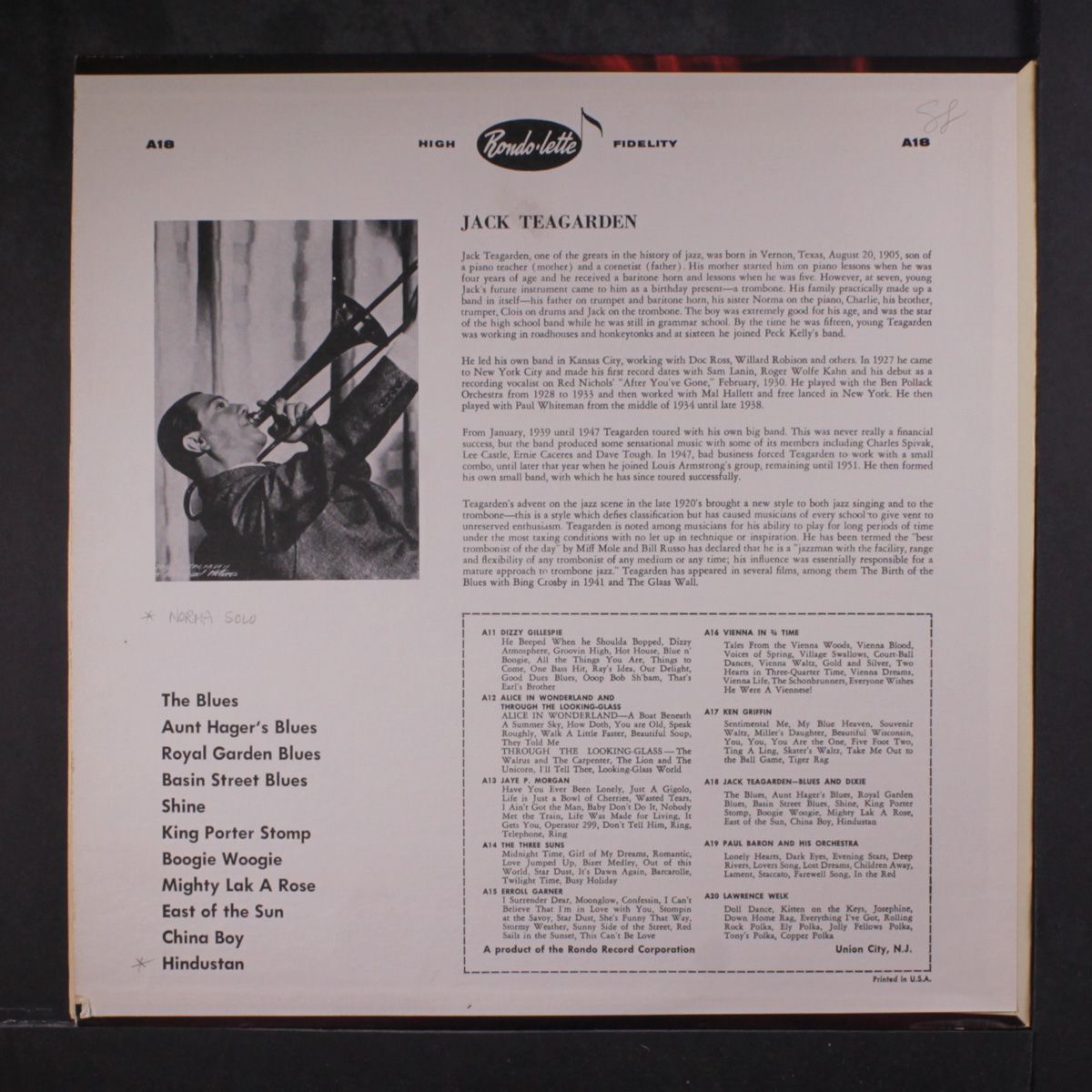 the blues and dixie by JACK TEAGARDEN