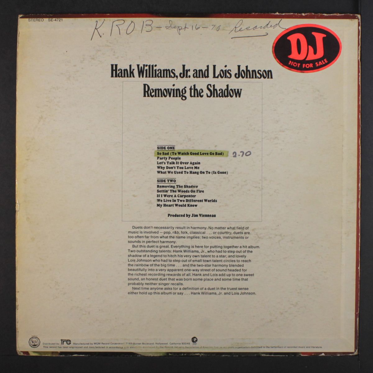 removing the shadow by HANK WILLIAMS, JR. & LOIS JOHNSON