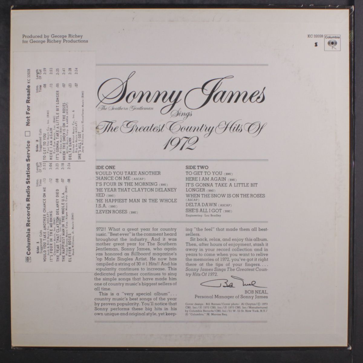 sings the greatest country hits of 1972 by SONNY JAMES