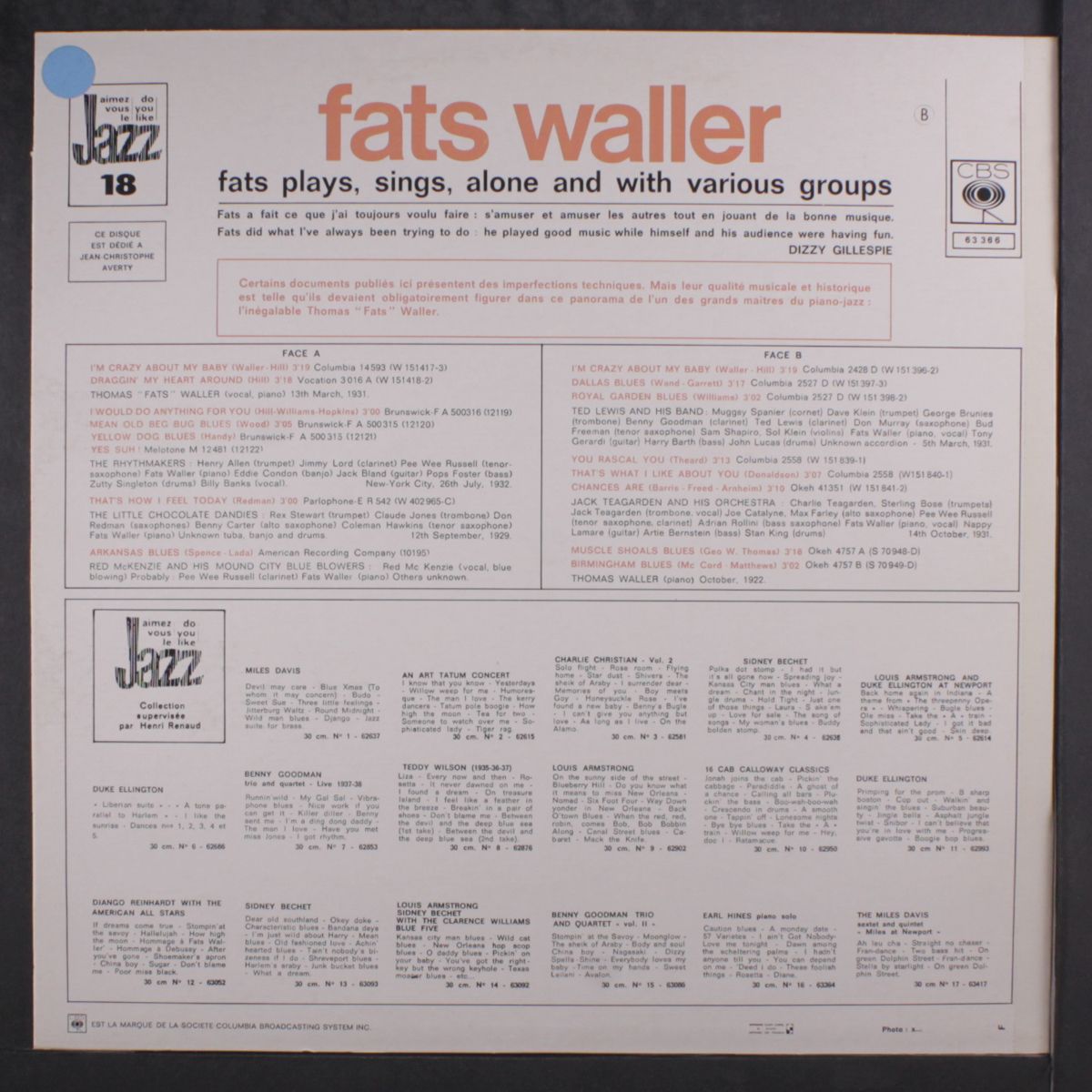 fats plays, sings, alone and with various groups by FATS WALLER