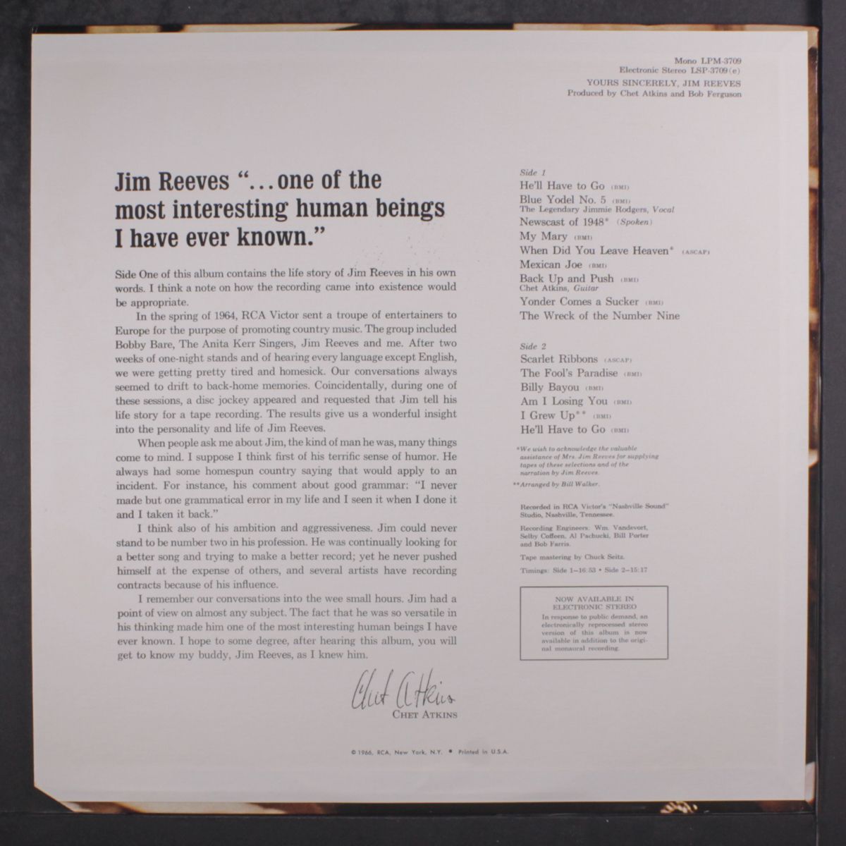 yours sincerely by JIM REEVES