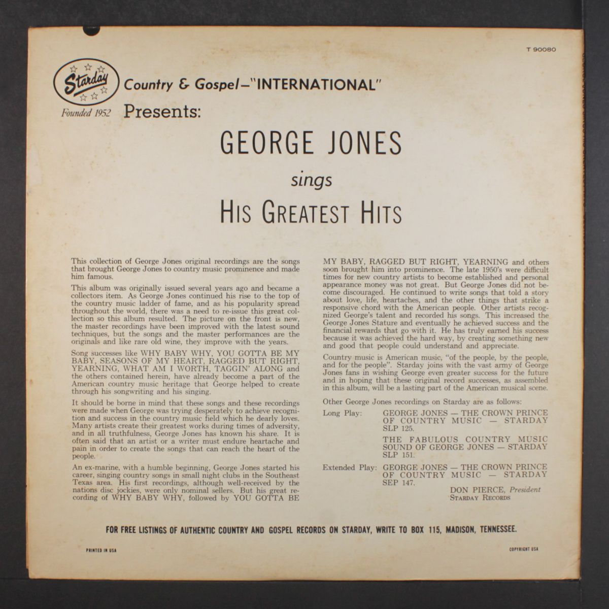sings his greatest hits by GEORGE JONES