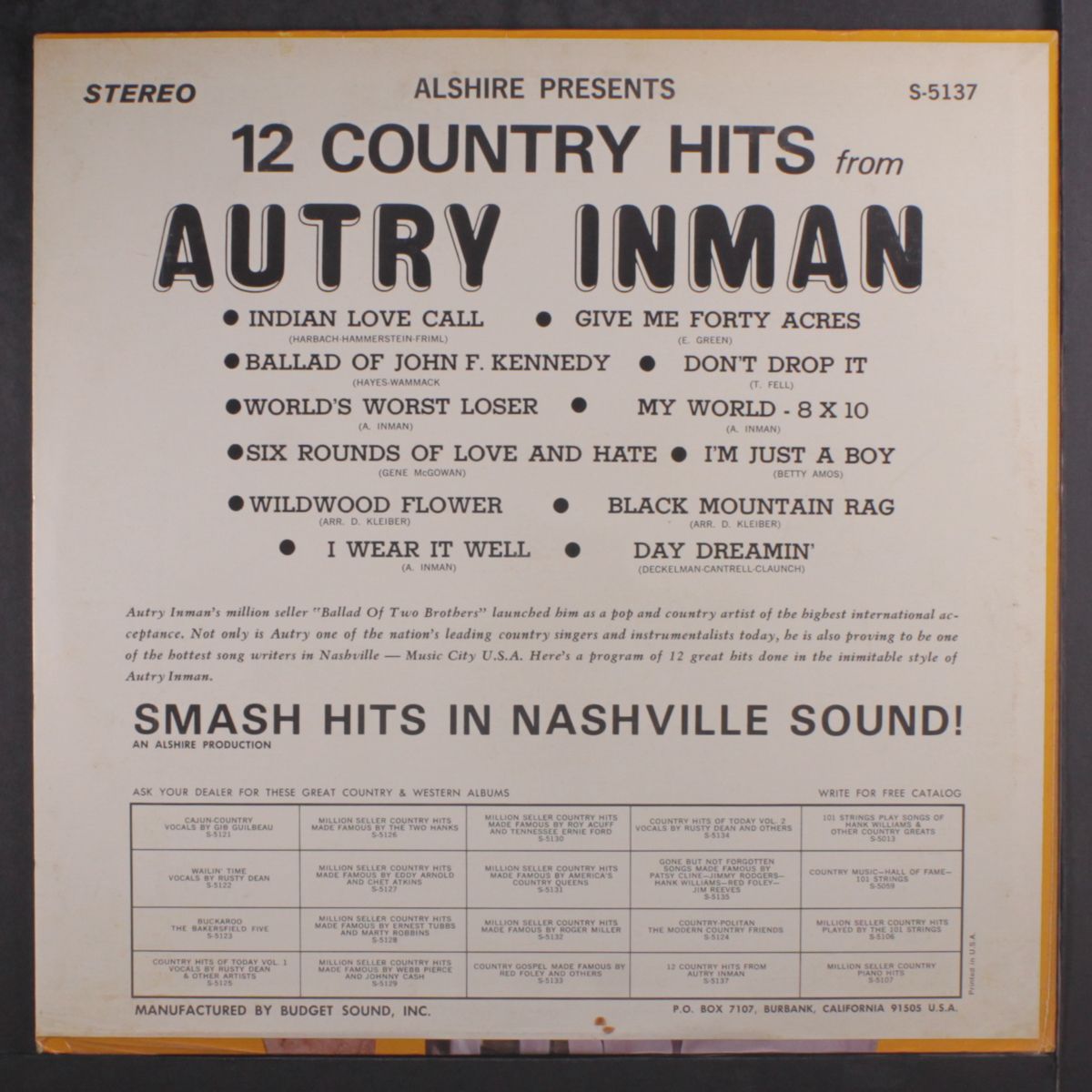 12 country hits from by AUTRY INMAN