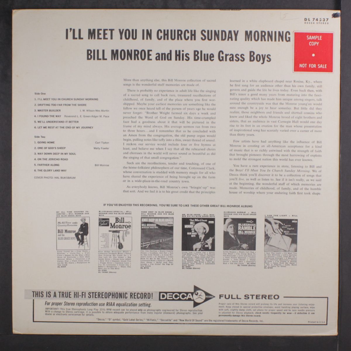 i'll meet you in church sunday morning by BILL MONROE