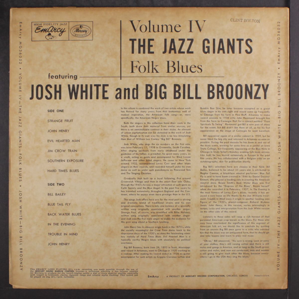 the jazz greats, folk blues by JOSH WHITE / BIG BILL BROONZY