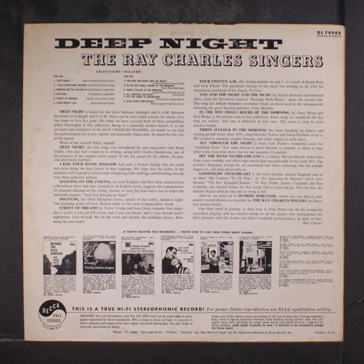 deep night by RAY CHARLES SINGERS