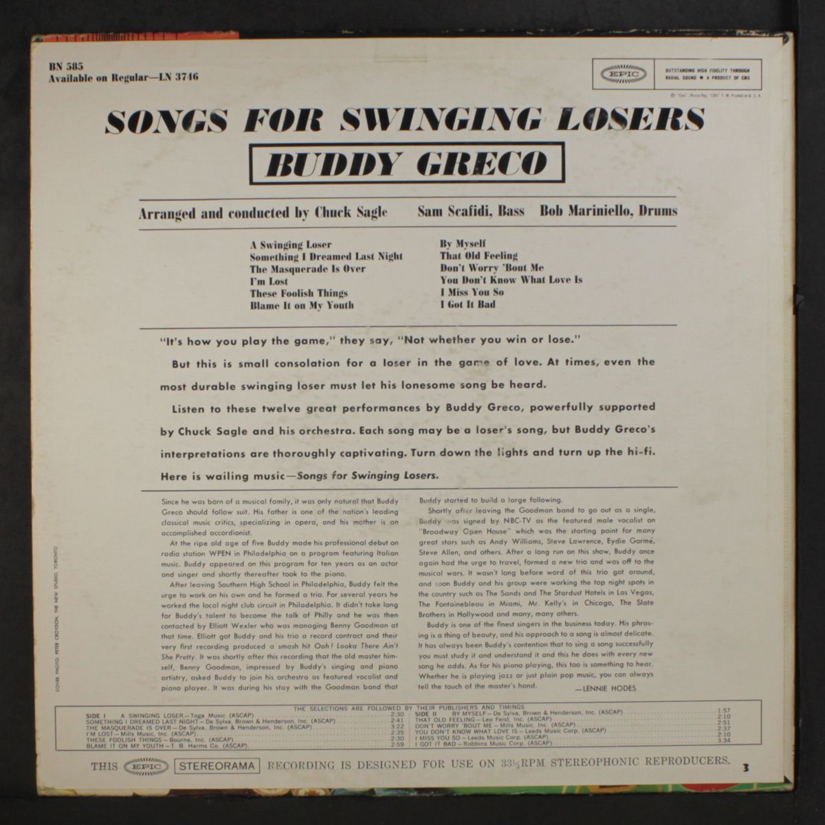 songs for swinging losers by BUDDY GRECO