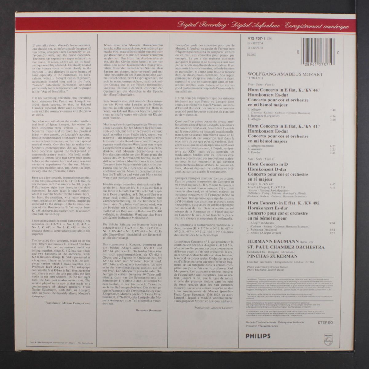 mozart: the horn concertos by PINCHAS ZUKERMAN