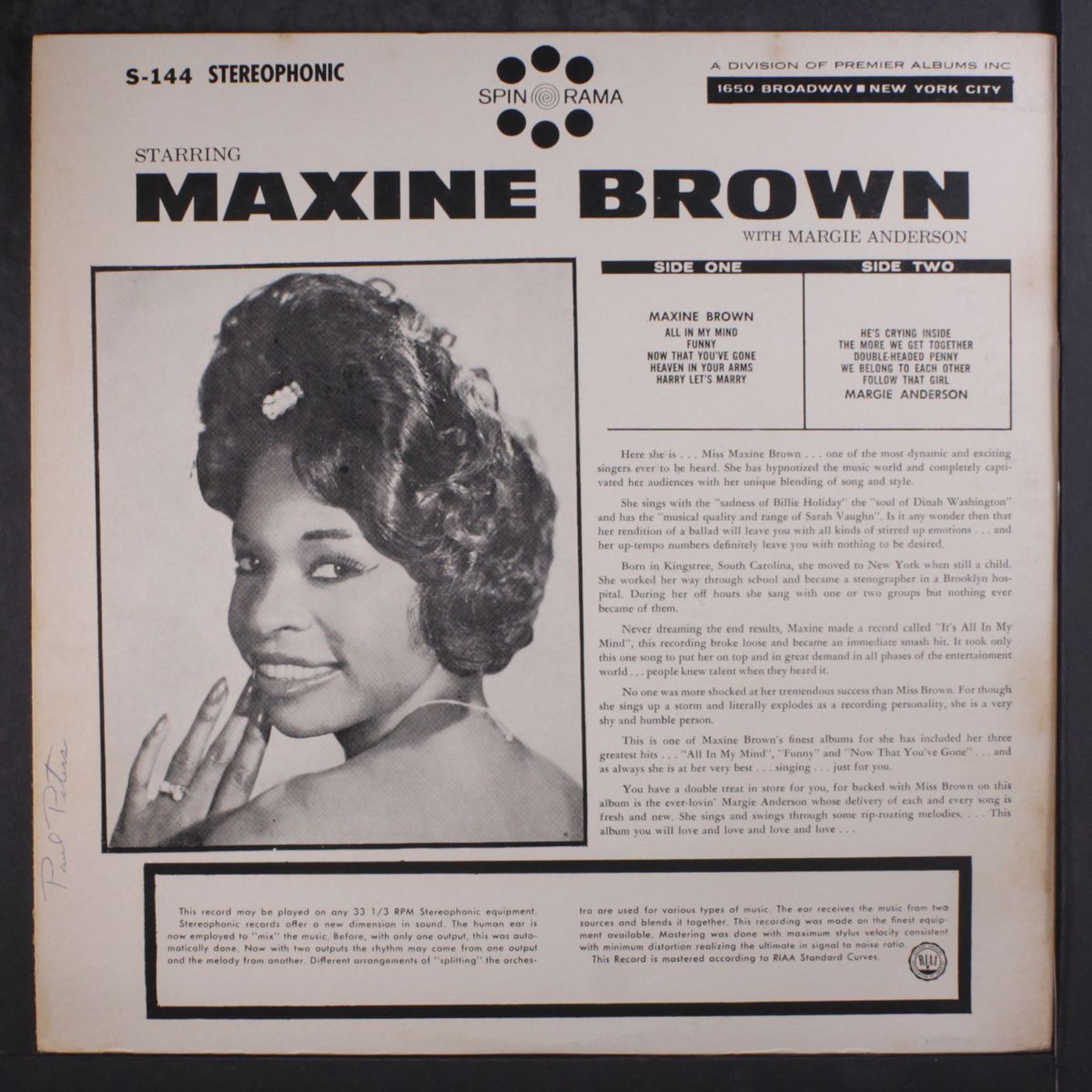 sings by MAXINE BROWN / MARGIE ANDERSON