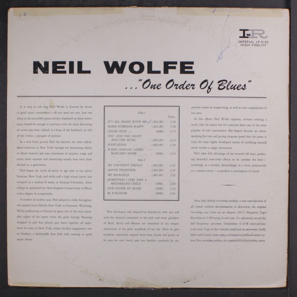 one order of blues by NEIL WOLFE
