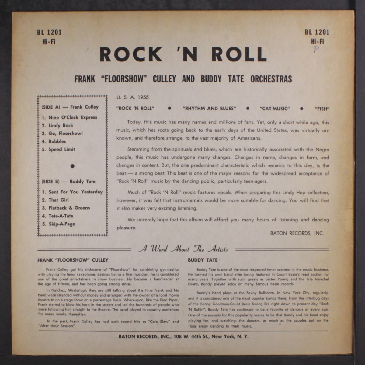 rock 'n' roll instrumentals for dancing by FRANK CULLEY & BUDDY TATE