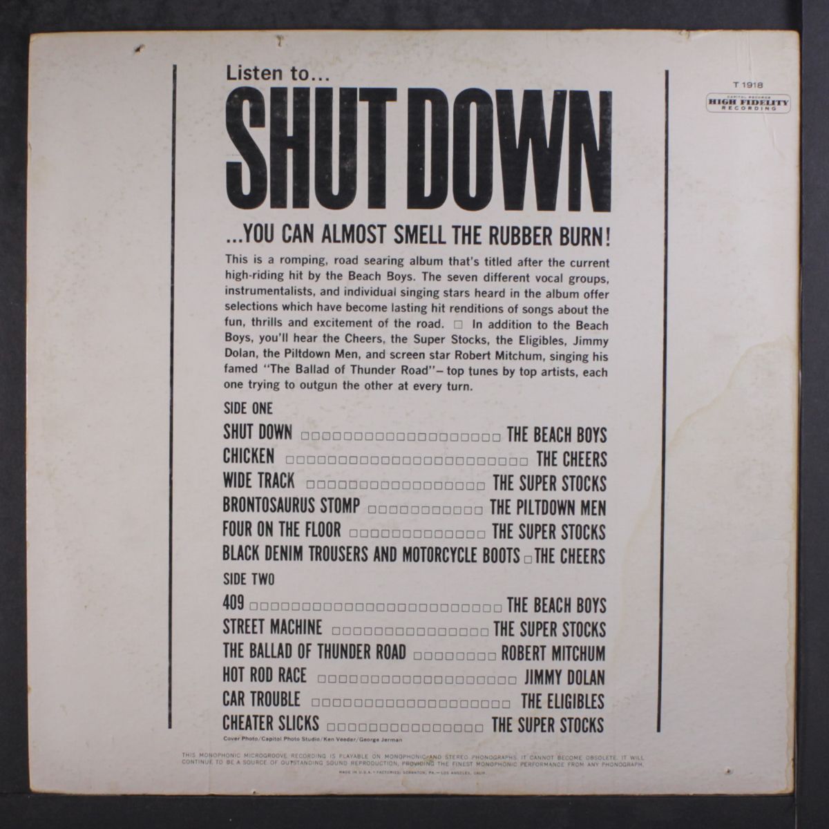 shut down by BEACH BOYS, ROBERT MITCHUM, CHEERS, SUPER STOCKS