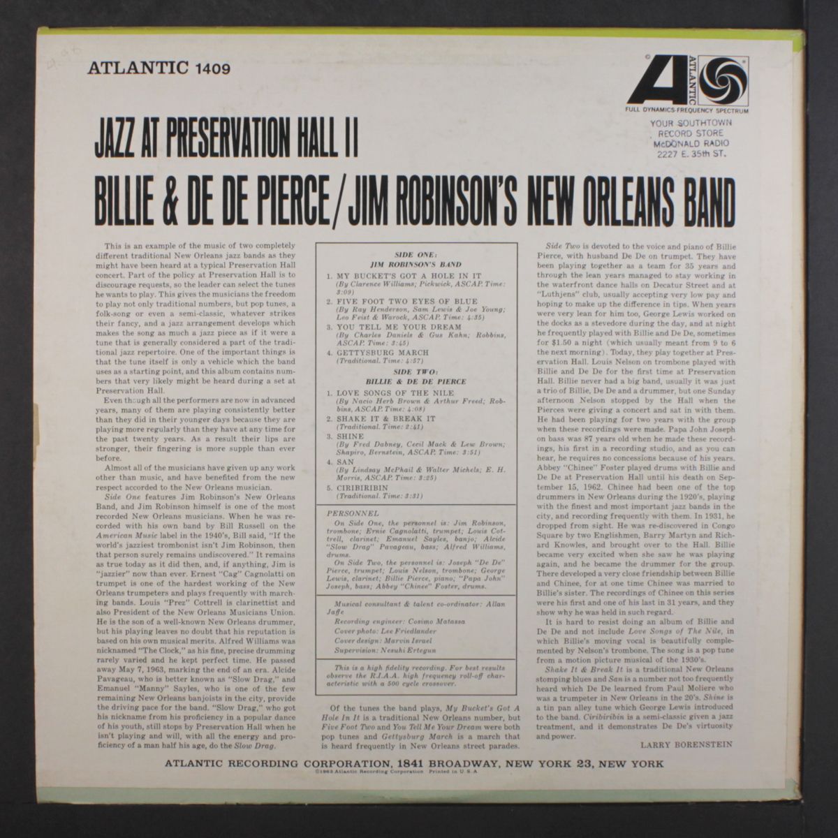 jazz at preservation hall by BILLIE & DE DE PIERCE / JIM ROBINSON