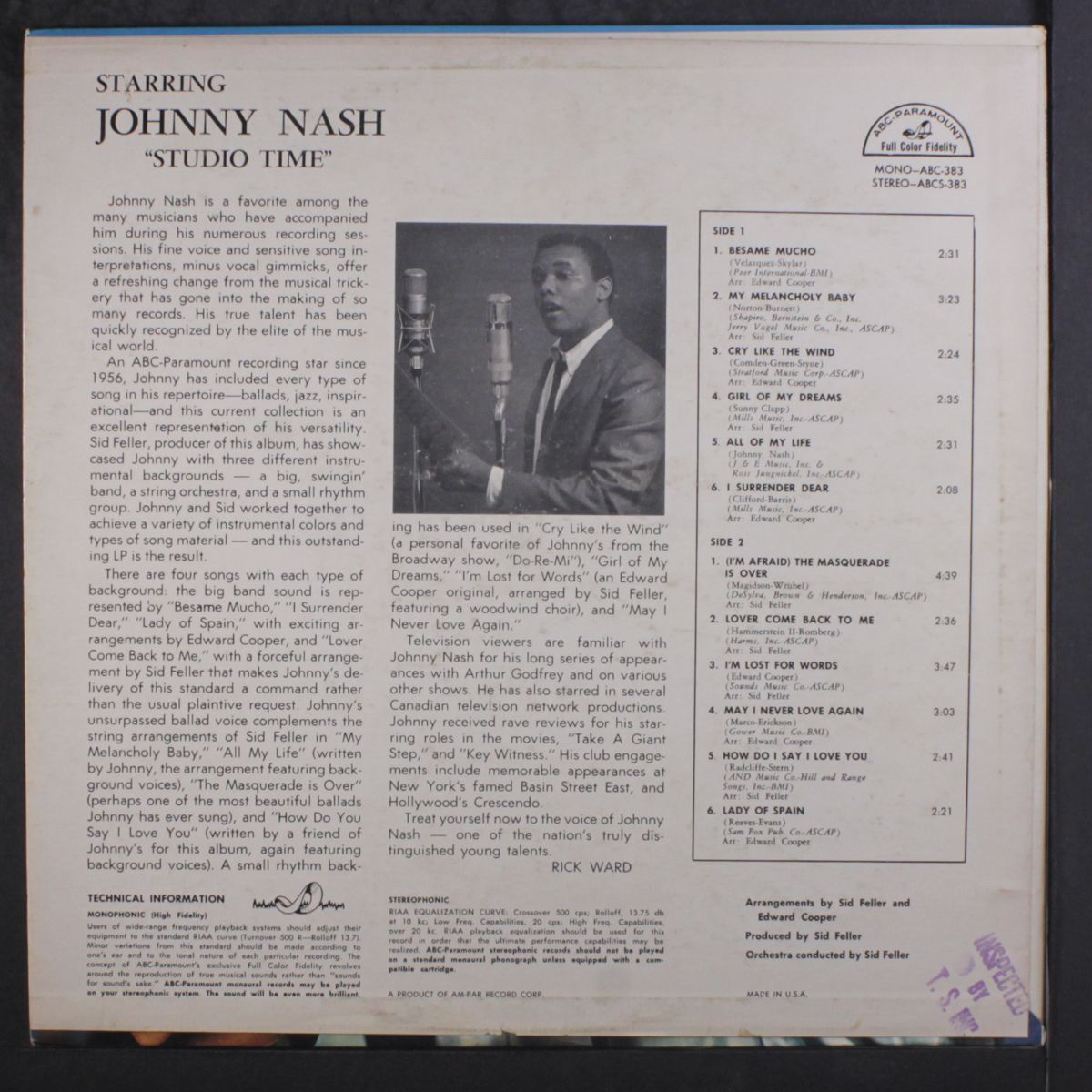 studio time by JOHNNY NASH