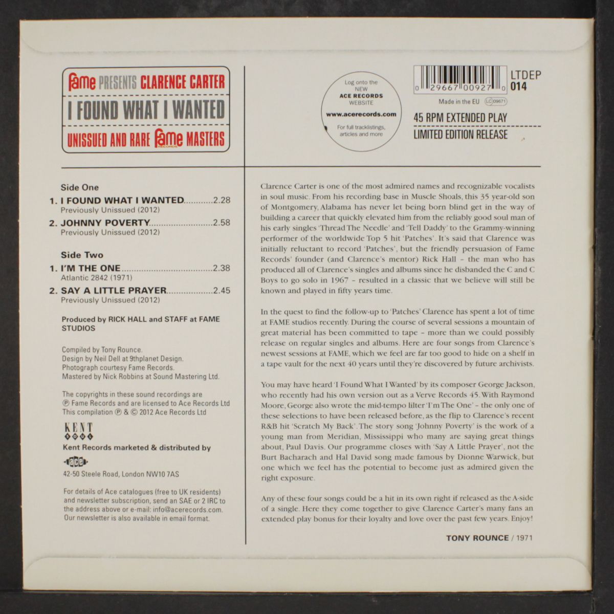 i found what i wanted (unissued and rare fame masters) by CLARENCE CARTER