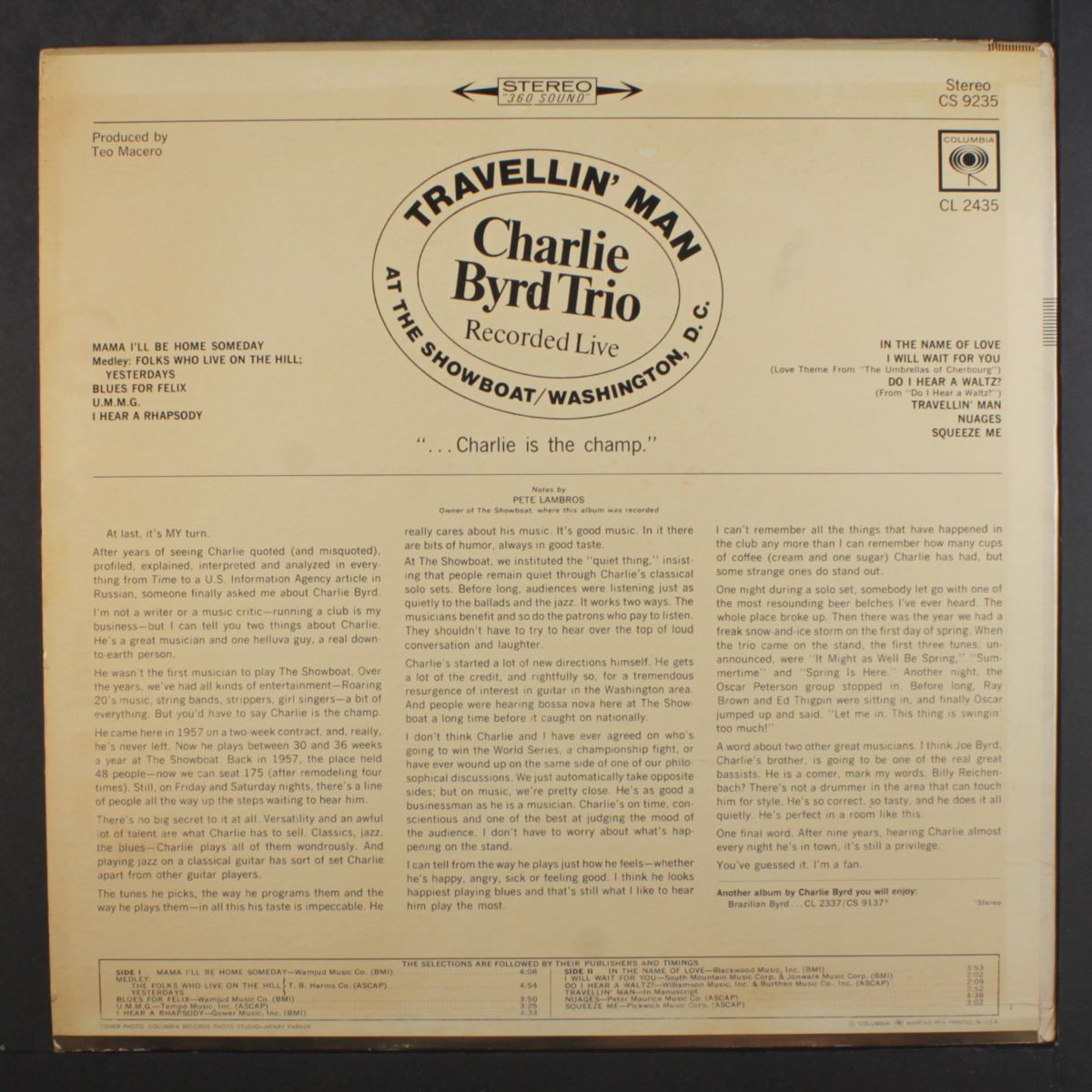 travellin' man by CHARLIE BYRD
