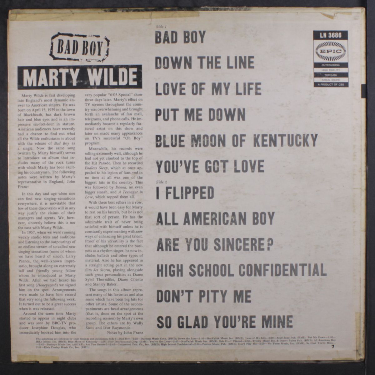 bad boy by MARTY WILDE