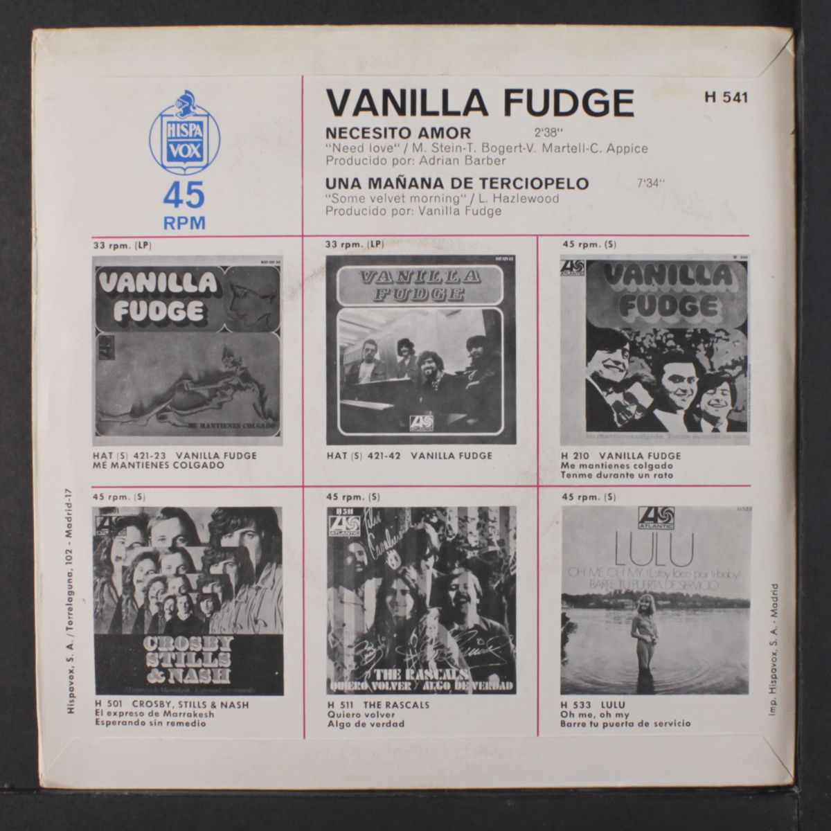 need love / some velvet morning by VANILLA FUDGE